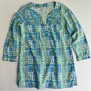 Vineyard Vines Womens Nautical Blue Yellow Linen Blend Long Sleeve Tunic Size S